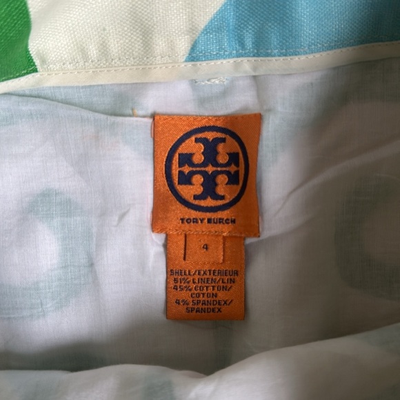 Tory Burch Vintage-Inspired Green & Blue Leaf Print Mini Skirt with Belt 4 - Picture 5 of 7